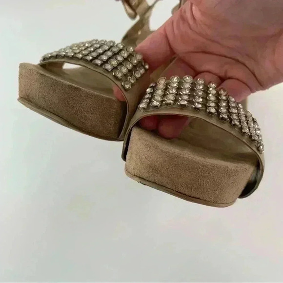 Nine West womens heels size 6.5 SusantJ taupe leather gem platform wedges - Picture 8 of 13